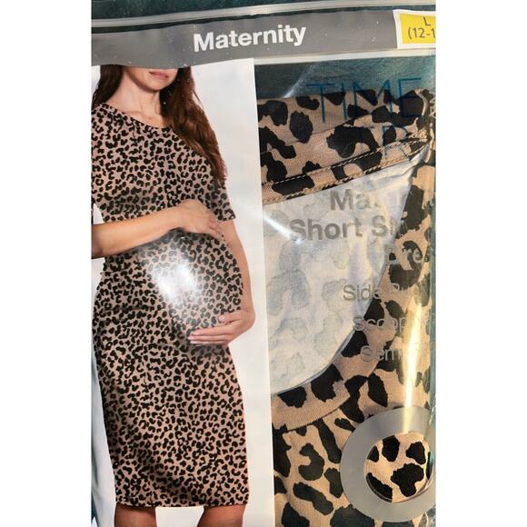 Time and Tru Women’s Maternity Ruched Dress Short Sleeve-LEOPARD Large 12/14 - Picture 7 of 9